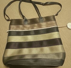 Harveys Gray and Cream Tote Bag with Striped Design